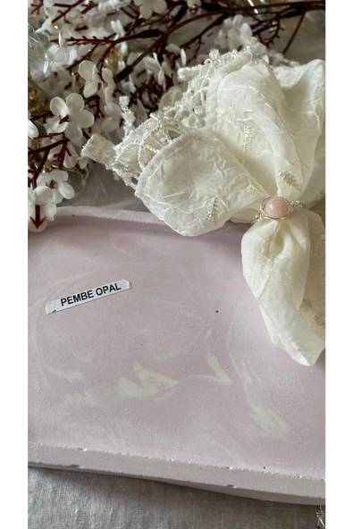 Pembe Opal Doğal Taş Gümüş Tel El Yapımı Yüzük ürün görseli 1