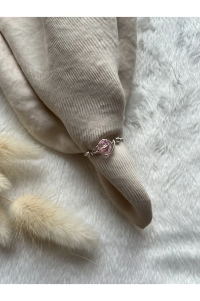 Pembe Kristal Taşlı Gümüş Tel Yüzük ürün görseli 1