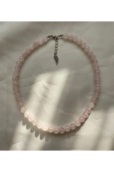 Pembe Kuvars Yuvarlak Doğal Taş Kolye ürün görseli 1