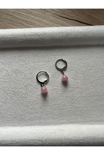 Pembe Opal Taşı 316L Çelik El Yapım Küpe ürün görseli 1