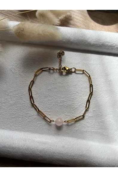 Pembe Kuvars Çelik Paslanmaz Bileklik ürün görseli 1
