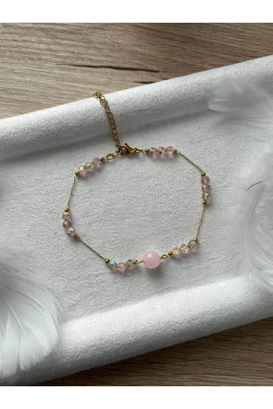 Pembe Kuvars Taşlı Çelik Bileklik ürün görseli 1