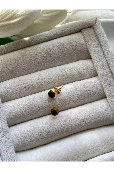 Kaplangözü taşı çelik altın küpe minimal ürün görseli 1