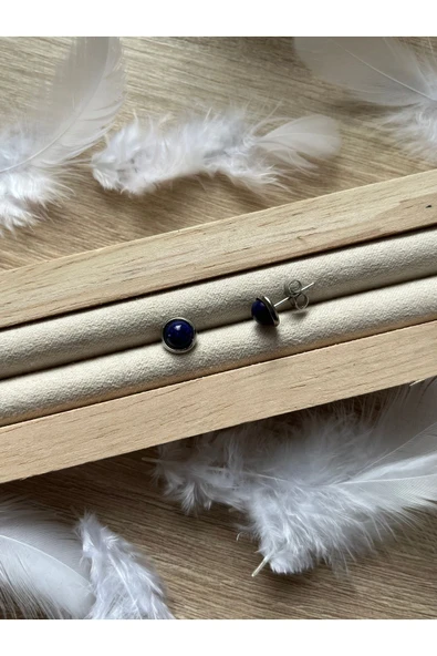 Lapis lazuli taşı çelik çivi küpe el yapımı ürün görseli 1