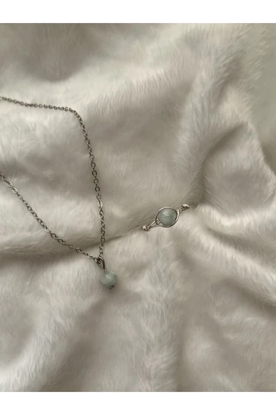 Larimar Doğal Taş Altın Kaplama Kolye Yüzük Set ürün görseli 1