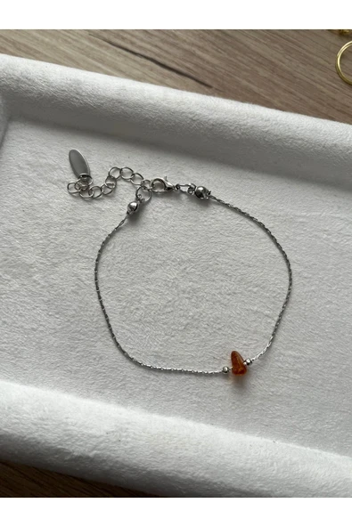Kehribar taşlı Çelik el yapımı bileklik ürün görseli 1