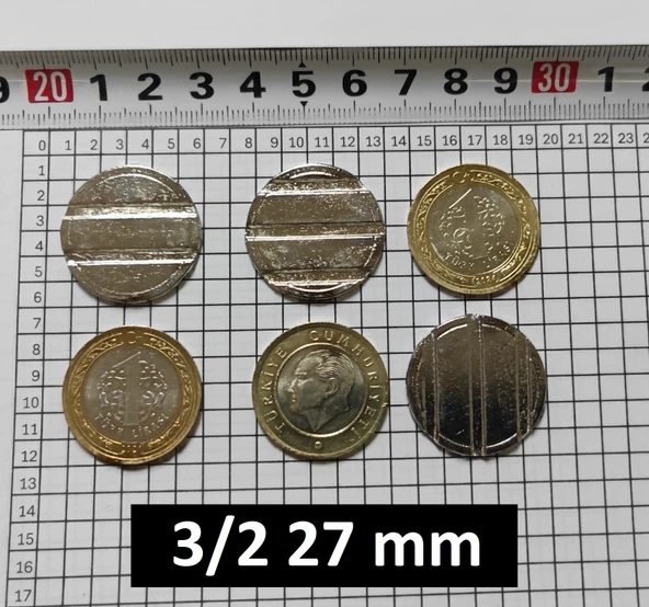 100 Adet 3/2 Çeltikli 27/2 Mm Langırt Oyun Makineleri & Oto yıkama jetonu ürün görseli 1