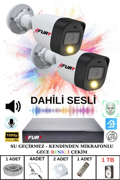 FURY 2 li Sesli Gece Renkli Görüş Güvenlik Kamerası Su Geçirmez Güvenlik Kamerası Seti 1TB ürün görseli 1