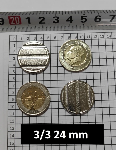 50 Adet 3/3 Çeltikli 24/2 Mm Langırt Oyun Makineleri & Oto yıkama jetonu ürün görseli 1