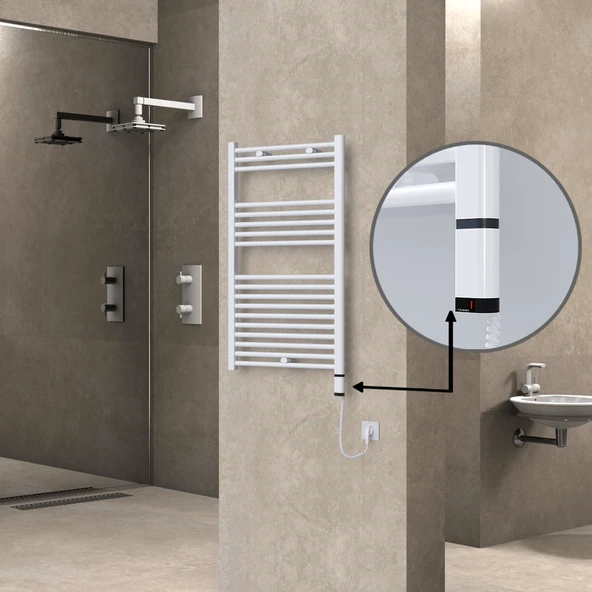 HAITI Elektrikli Havlupan 600x1000 Düz Beyaz (OneD OnOff ) Sağ 600W ürün görseli 1