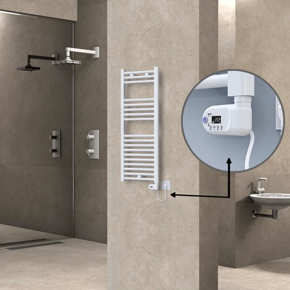 HAITI Elektrikli Havlupan 400x1000 Düz Beyaz (Thesis Termostat) 300W ürün görseli 1