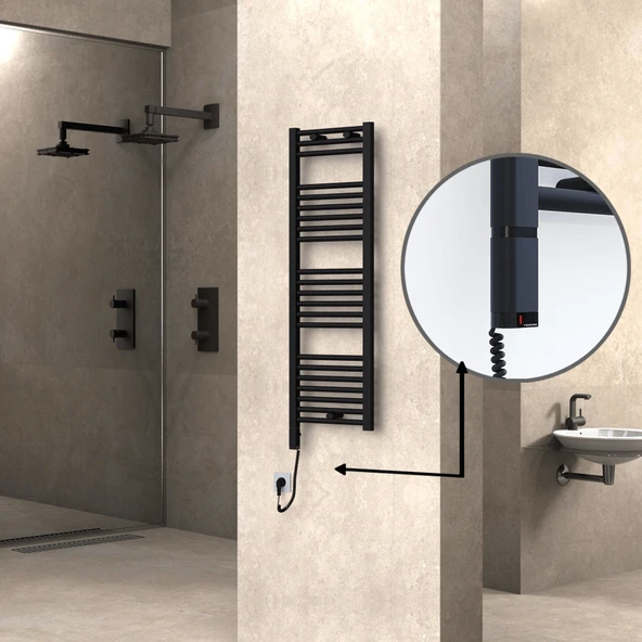 HAITI Elektrikli Havlupan 400x1200 Düz Siyah (OneD OnOff ) Sol 300W ürün görseli 1