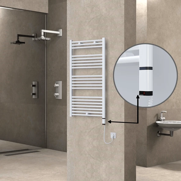HAITI Elektrikli Havlupan 600x1100 Düz Beyaz (OneD OnOff ) Sağ 600W ürün görseli 1