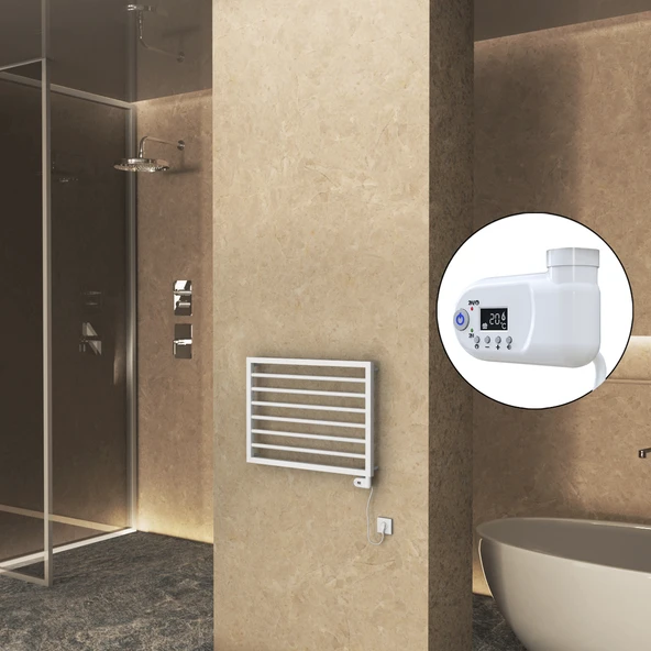 NAXOS Elektrikli Havlupan 800x578 Beyaz Mat (Thesis Termostat) 300W ürün görseli 1