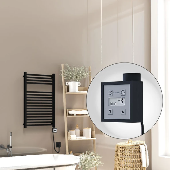 Barbados Elektrikli Havlupan 500x800 Siyah Mat (KTX3 Termostat) 600W Spiral Kablolu ürün görseli 1