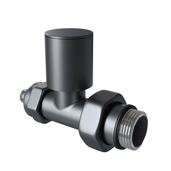 Radyatör Vanası 12 Koyu Antrasit Düz Pex (Metal Volanlı 16*2mm Boru Bağl. Rakorlu) ürün görseli 1