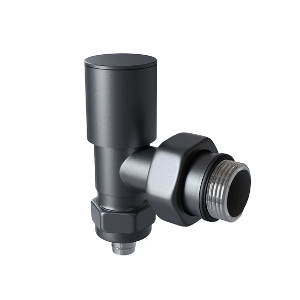 Radyatör Vanası 12 Koyu Antrasit Köşe Pex (Metal Volanlı 16*2mm Boru Bağl. Rakorlu) ürün görseli 1