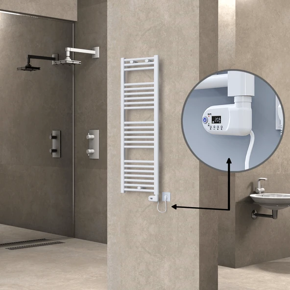 HAITI Elektrikli Havlupan 400x1200 Düz Beyaz (Thesis Termostat) 600W ürün görseli 1