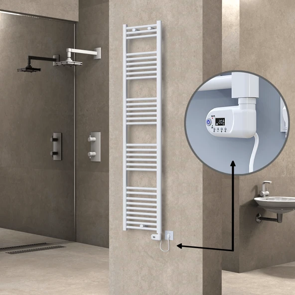 HAITI Elektrikli Havlupan 400x1800 Düz Beyaz (Thesis Termostat) 600W ürün görseli 1