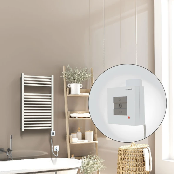 Barbados Elektrikli Havlupan 500x800 Beyaz Parlak (KTX1 Termostat) 600W Spiral Kablolu ürün görseli 1