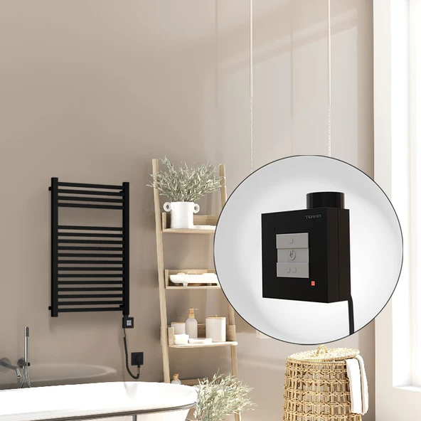 Barbados Elektrikli Havlupan 500x800 Siyah Mat (KTX1 Termostat) 600W Spiral Kablolu ürün görseli 1