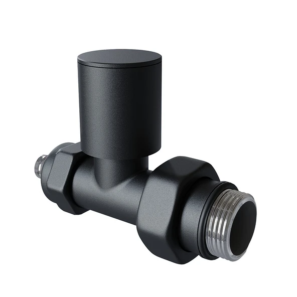 Radyatör Vanası 12 Pütürlü Siyah Düz Pex (Metal Volanlı 16*2mm Boru Bağl. Rakorlu) ürün görseli 1