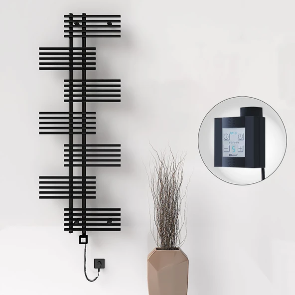 FIJI Elektrikli Havlupan 650x1762 Siyah Mat (KTX4 Termostat) 1000W Spiral Kablolu ürün görseli 1