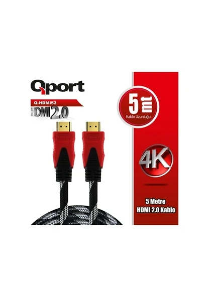 Qport Q-HDMI53 5 m 2.0V 4K Altın Uçlu HDMI Kablo ürün görseli 1