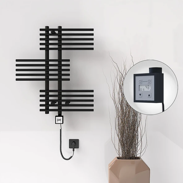 FIJI Elektrikli Havlupan 650x740 Siyah Mat (KTX3 Termostat) 300W Spiral Kablolu ürün görseli 1