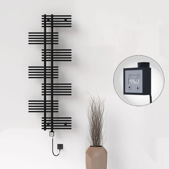 FIJI Elektrikli Havlupan 650x1762 Siyah Mat (KTX3 Termostat) 1000W Spiral Kablolu ürün görseli 1