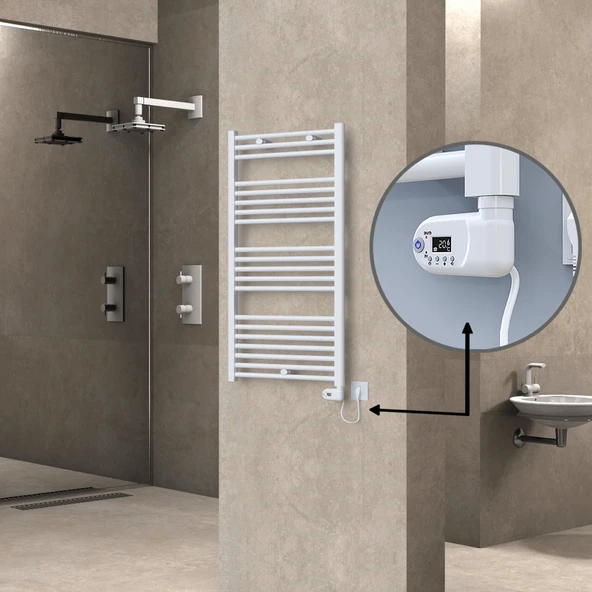 HAITI Elektrikli Havlupan 600x1100 Düz Beyaz (Thesis Termostat) 600W ürün görseli 1