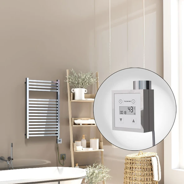 Barbados Elektrikli Havlupan 500x800 Krom  (KTX3 Termostat) 300W Spiral Kablolu ürün görseli 1