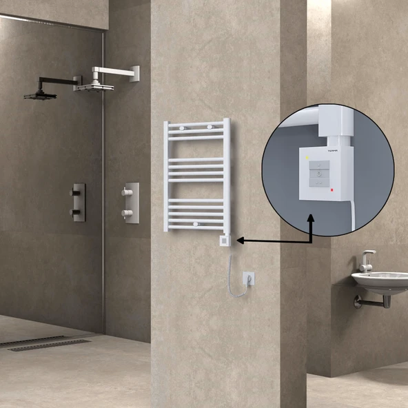 HAITI Elektrikli Havlupan 500x700 Düz Beyaz (KTX1 Termostat) 300W Spiral Kablolu ürün görseli 1