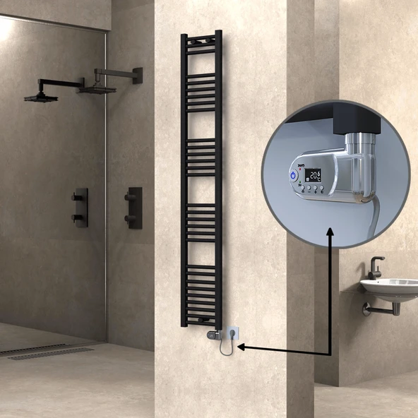 HAITI Elektrikli Havlupan 300x1800 Düz Siyah (Thesis Termostat) 600W ürün görseli 1