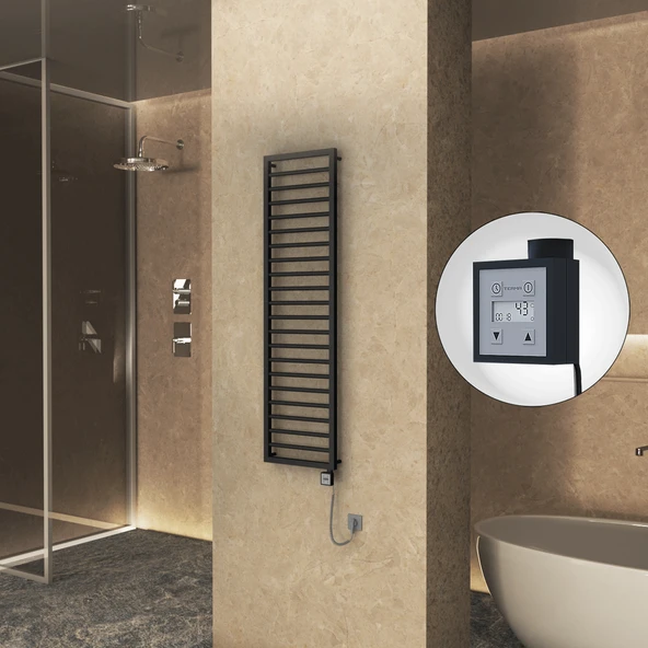 NAXOS Elektrikli Havlupan 500x1655 Siyah Mat (KTX3 Termostat) 600W Spiral Kablolu ürün görseli 1