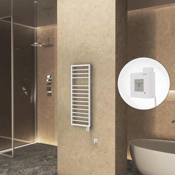 NAXOS Elektrikli Havlupan 500x1193 Beyaz Mat (KTX1 Termostat) 600W Spiral Kablolu ürün görseli 1