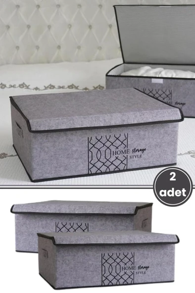 Keçe Kapaklı Baza Hurcu, Yatak Kanepe Altı Yastık Kıyafet Düzenleyici (40x50x19 Cm) 2 Adet GRİ ürün görseli 1