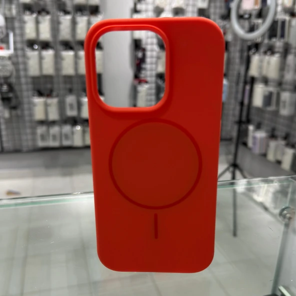 iPhone 14 Pro MagSafe Yumuşak Silikon Kılıf – Lansman İçi Kadife Dokulu, Kablosuz Şarj Destekli Turuncu ürün görseli 1
