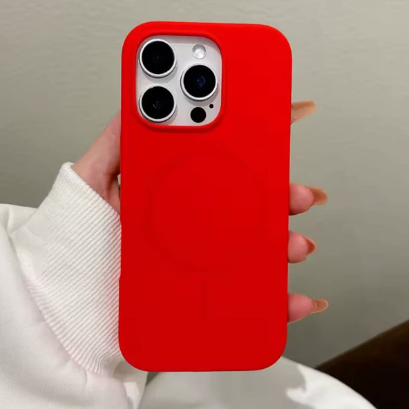 iPhone 15 Pro Max MagSafe Yumuşak Silikon Kılıf – Lansman İçi Kadife Dokulu, Kablosuz Şarj Destekli Kırmızı ürün görseli 1