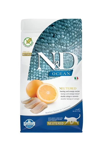 Ocean Ringa Balık&Portakal Tahılsız Kısırlaştırılmış Kedi Maması 1,5 Kg ürün görseli 1