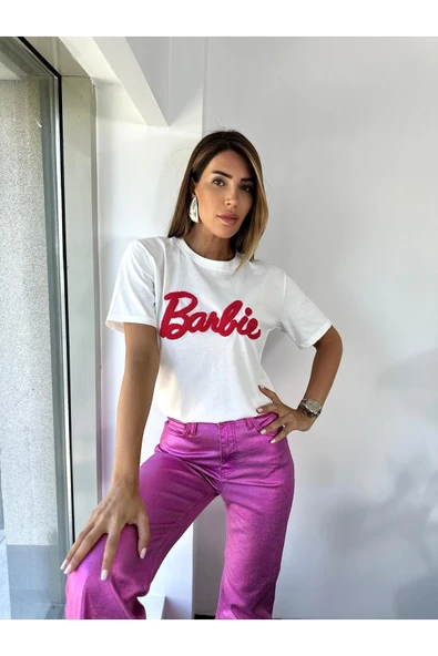Kadın Barbie baskılı Tasarım Beyaz Tişört ürün görseli 1