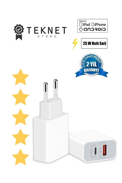 Samsung 25w Süper Hızlı Usb ve Type C Çift Girişli Şarj Adaptörü 25watt Turbo Adaptör ürün görseli 1