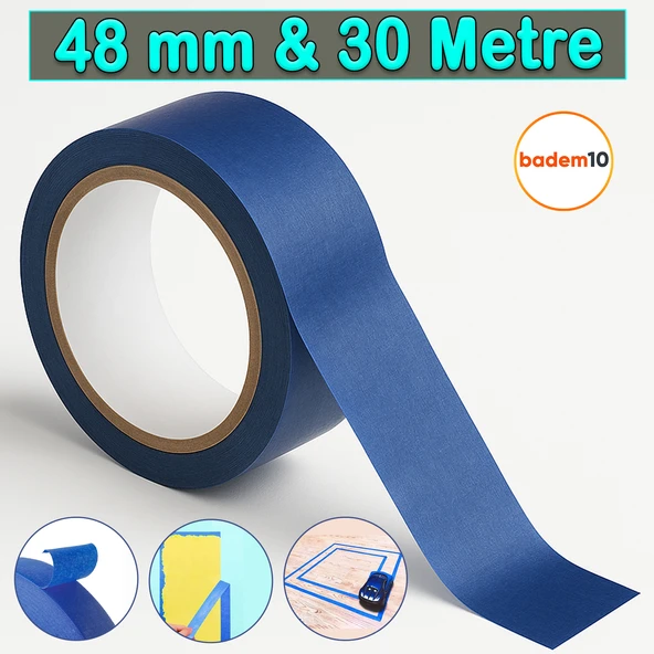 Maskeleme Bandı Boyacı Tadilat Mavi Kağıt Bant 48 mm x 30 M Ahşap Cam Metal Oto Boya Yüzey Koruma ürün görseli 1