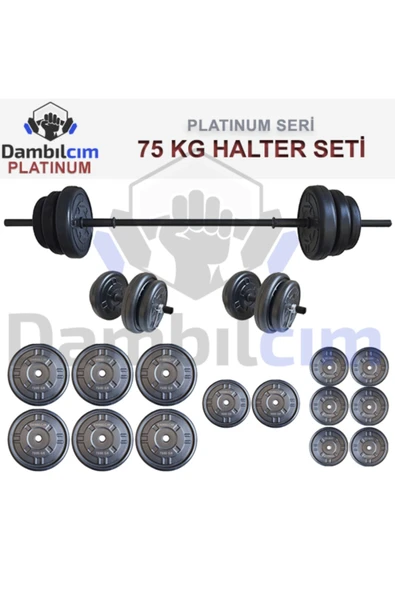 Dambılcım Platinum 75 kg Halter Seti 75 kg Dambıl Seti Ağırlık Seti Vücut Geliştirme Aleti ürün görseli 1