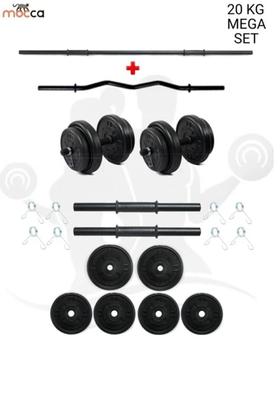 Mocca Style 20 Kg Z-barlı Megaset Halter Seti Ve Dambıl Seti Ağırlık Fitness Seti ürün görseli 1