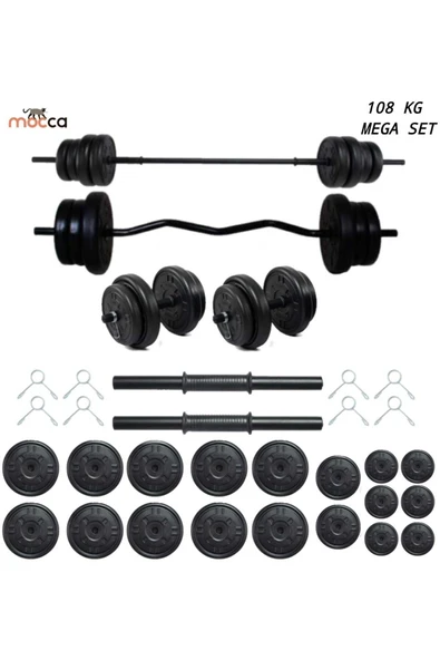 Dambılcım Mocca style 108 Kg Z-Barlı MEGASET Halter Seti Ve Dambıl Seti ,Ağırlık Seti, ürün görseli 1