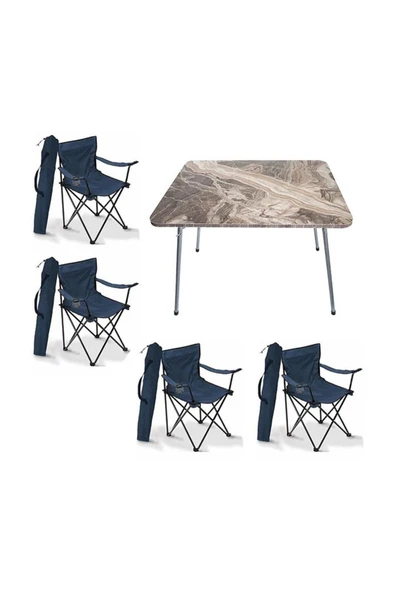 Mocca Style 60cm X 80cm Katlanır Masa + 4 Adet Kamp Sandalyesi Mavi-lacivert ürün görseli 1