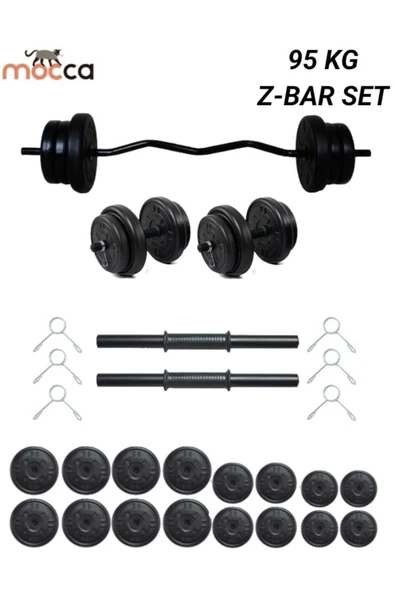 Mocca Style 95 KG Z Barlı Ağırlık Seti 95 Kg Vücut Geliştirme Aleti Halter Seti (90 kg Plaka Ağırlığı) ürün görseli 1