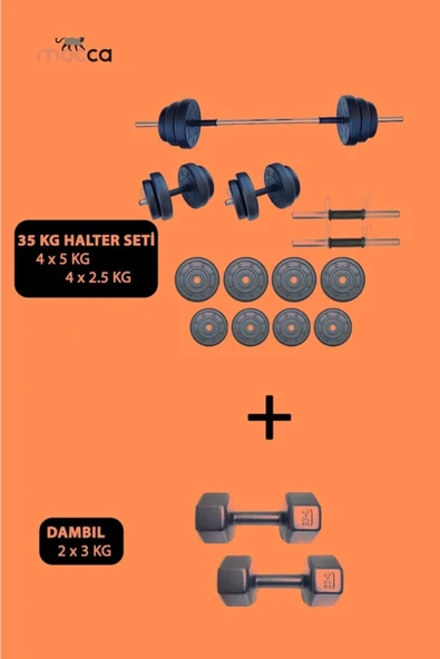 Mocca Style 35 Kg Halter Seti + ( 2 X 3kg) Toplam Ağırlık 41 Kg  Dambıl Seti ürün görseli 1