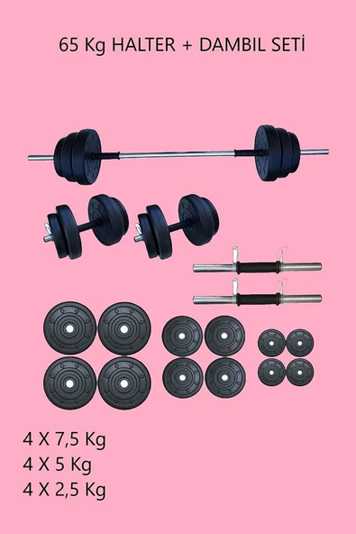 Mocca Style 65 Kg Ağırlık Seti 65 Kg Vücut Geliştirme Aleti Halter Seti ürün görseli 1